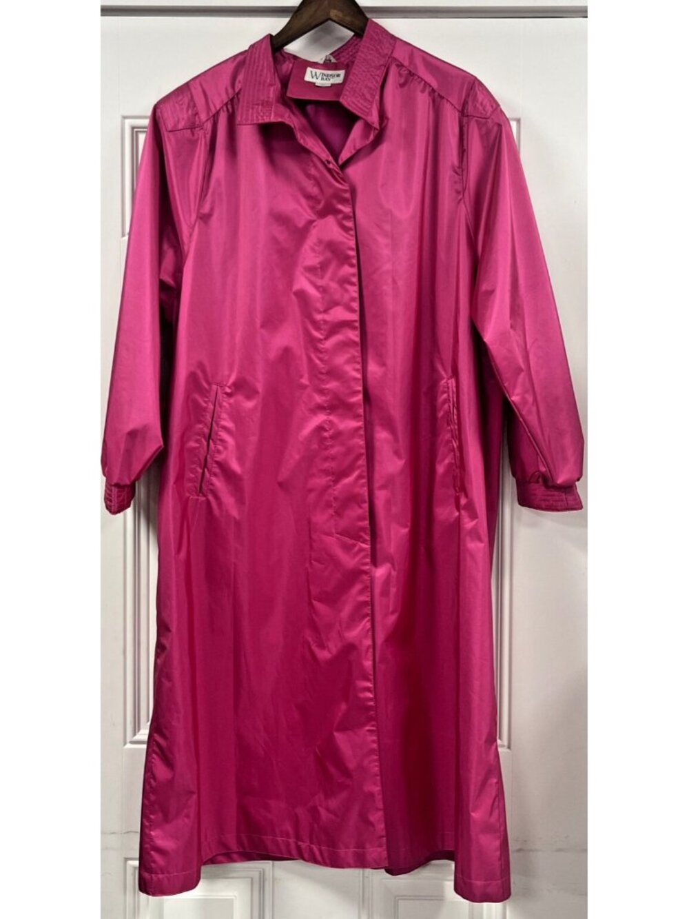 VINTAGE 1980's WINDSOR BAY Fuchsia Pink Nylon Insulated Long Coat Woman Size 14P